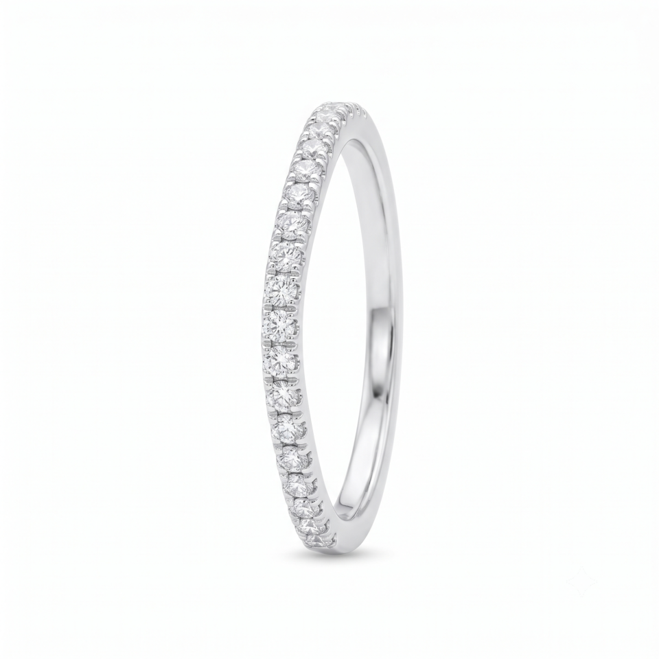 Curved Wedding Band, Diamond Pave