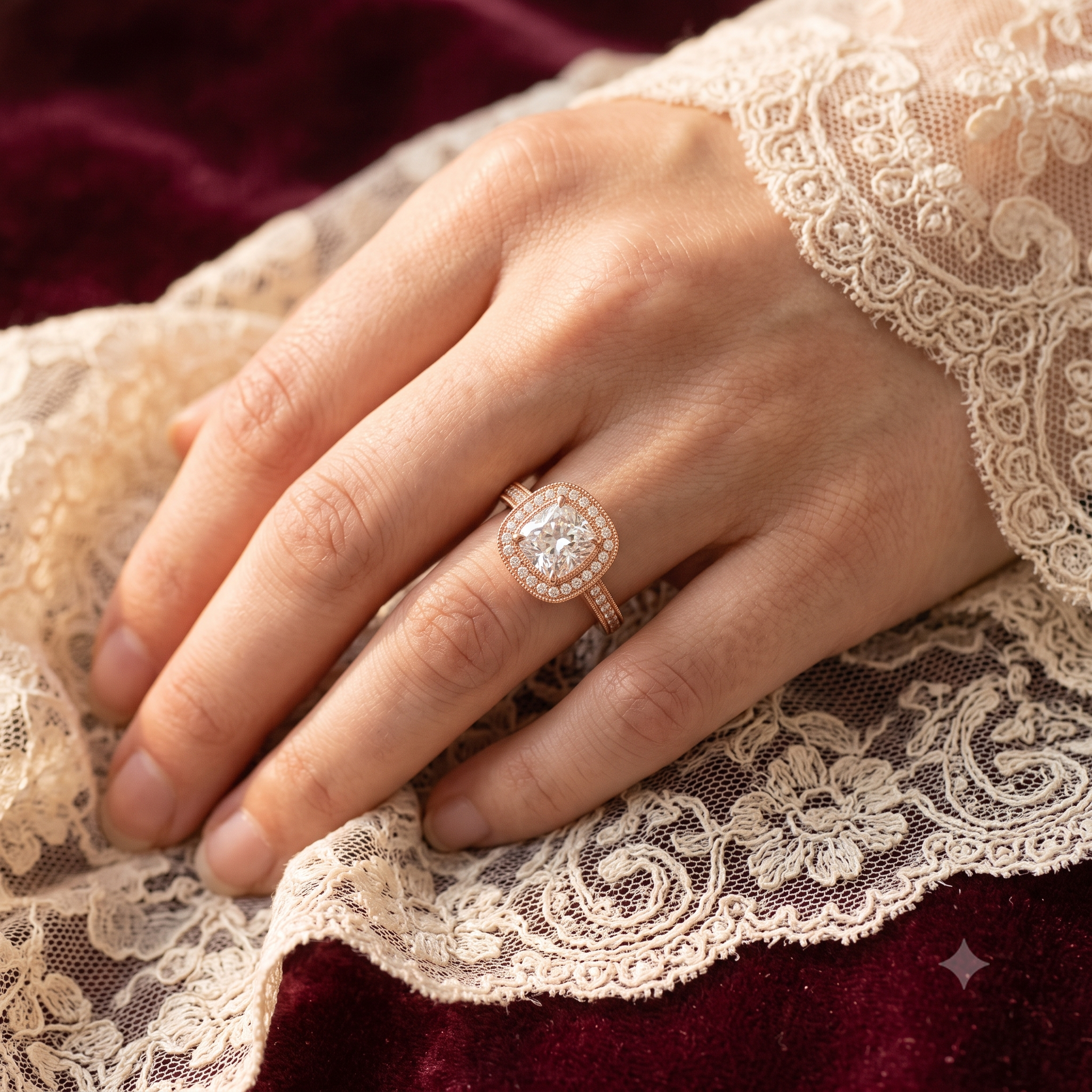 Cushion-Cut Vintage Halo Ring (RNG-CSH-004)-3