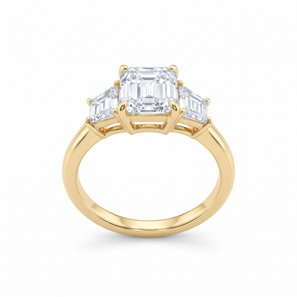 Emerald-Cut Three Stone Ring