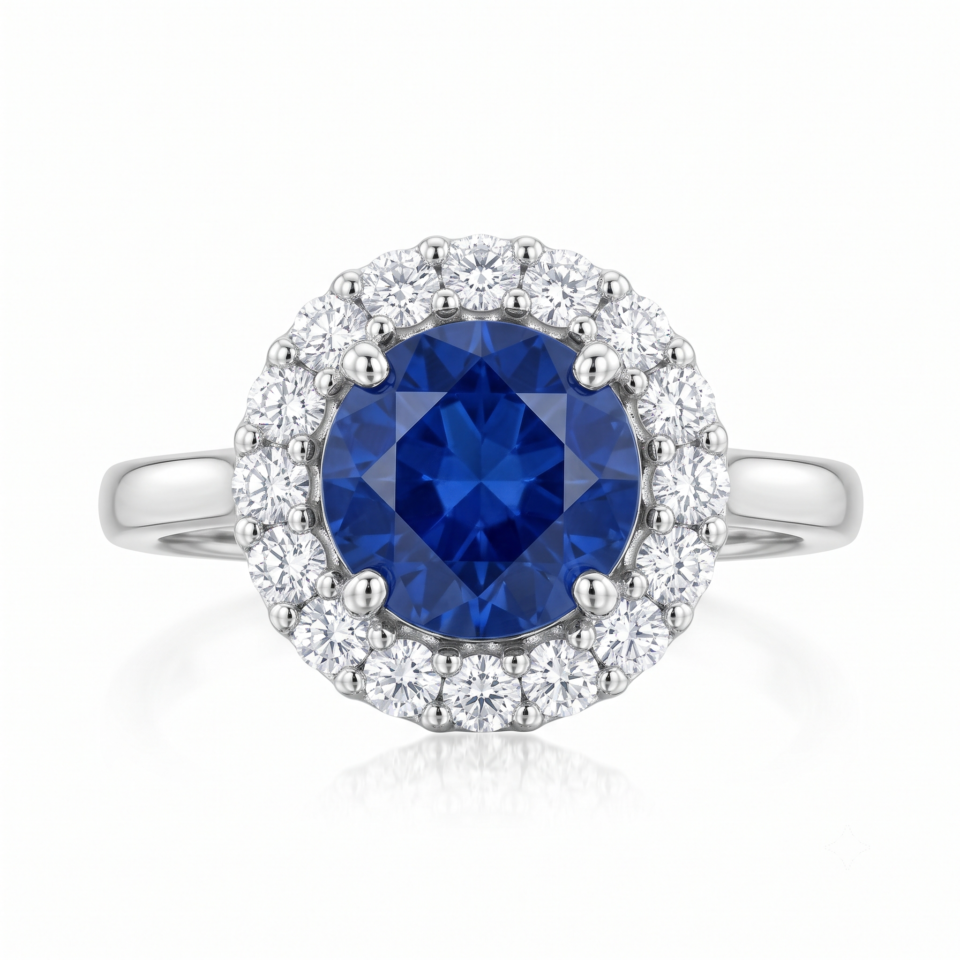 Sapphire and Diamond Halo Ring