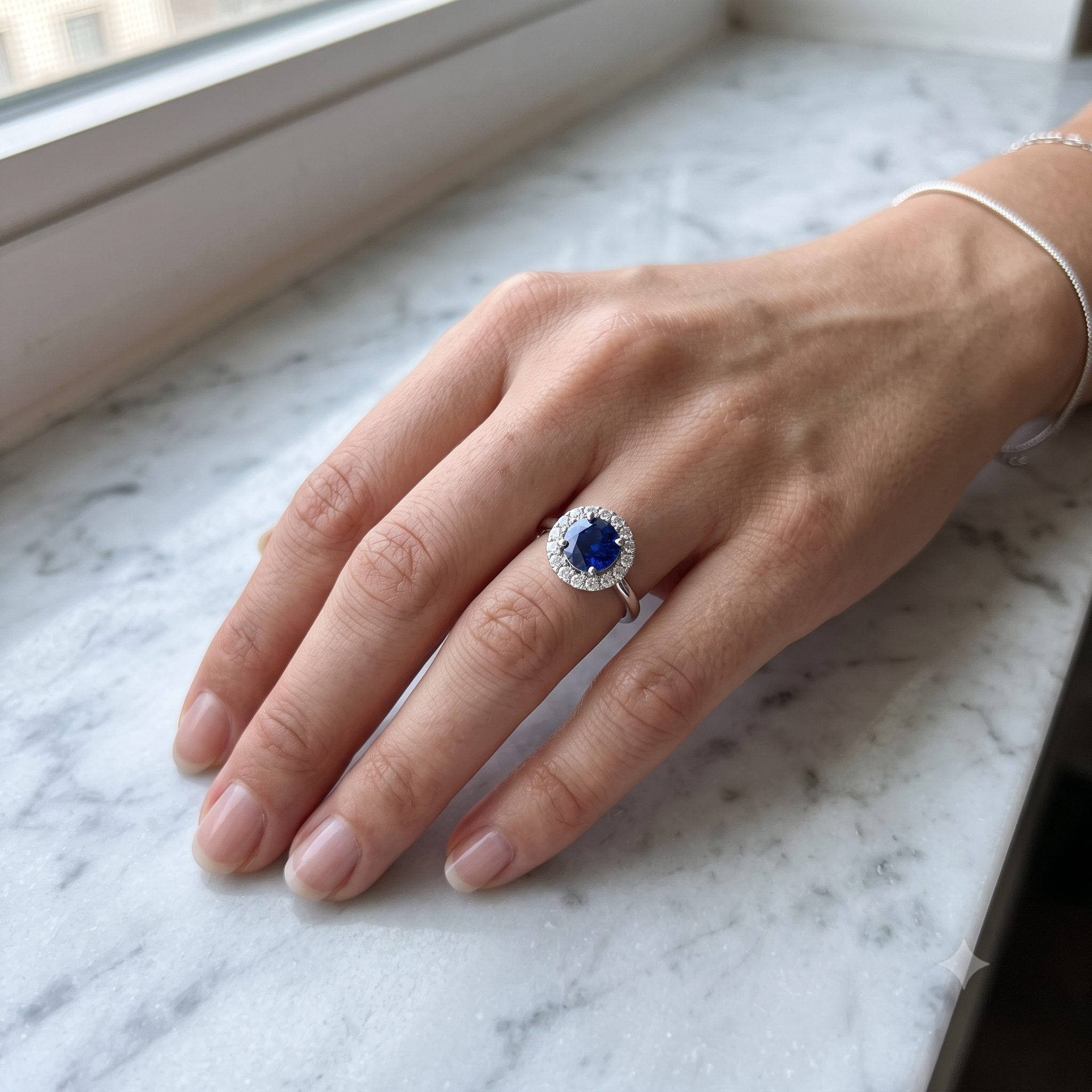 Sapphire and Diamond Halo Ring (RNG-SAP-026)-2